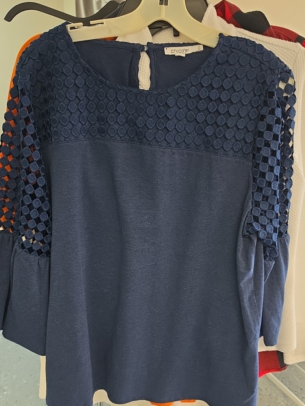 Chico's Navy Crochet-Detail Knit Tunic